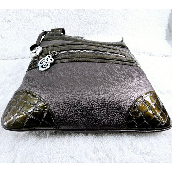 BRIGHTON Pewter Pebble Faux Patent Croc Leather Adjustable Strap Crossbody - Picture 7 of 15